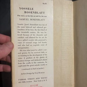 Yossele Rosenblatt Biography: First Edition 1954 Hardcover (Very Good/Good) image 8