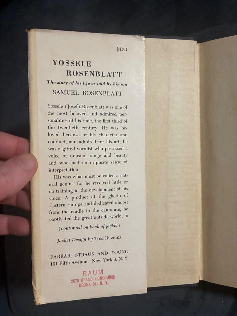 Yossele Rosenblatt Biography: First Edition 1954 Hardcover (Very Good/Good) image 8