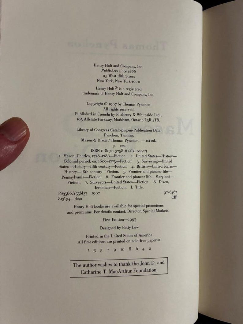 Mason & Dixon by Thomas Pynchon 1997 First Edition First Printing Fine/Near Fine Hardcover image 3