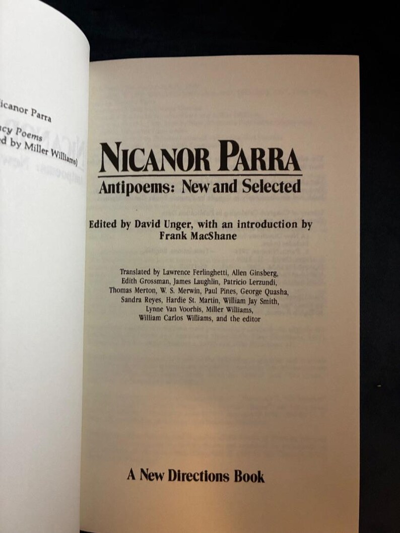 Antipoems: New and Selected by Nicanor Parra First Edition Later Printing Near Fine Paperback image 6