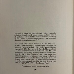 Brave New World by Aldous Huxley Easton Press, 1978 Edition Near Fine Hardcover image 4