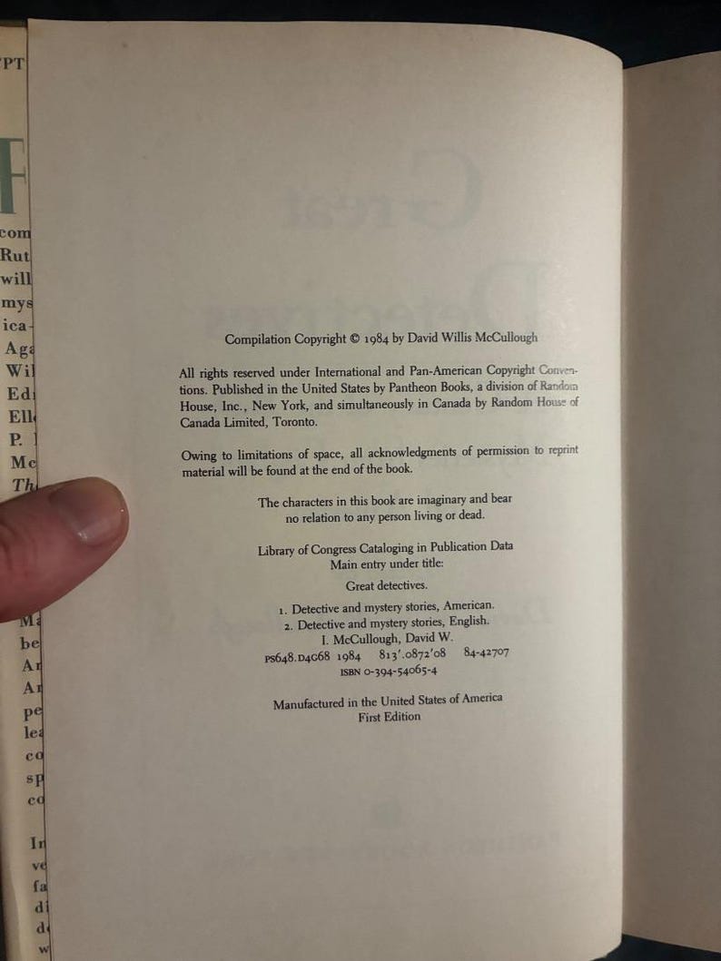 Great Detectives: A Century of the Best Mysteries from England and America by David Willis McCullough (editor) 1984 First Edition First image 3