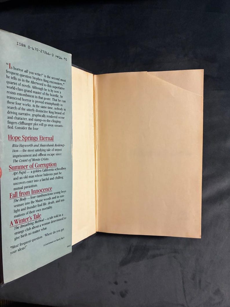 Diferentes estaciones de Stephen King, 1982, primera edición, primera impresión, tapa dura, estado casi perfecto/muy bueno. imagen 2