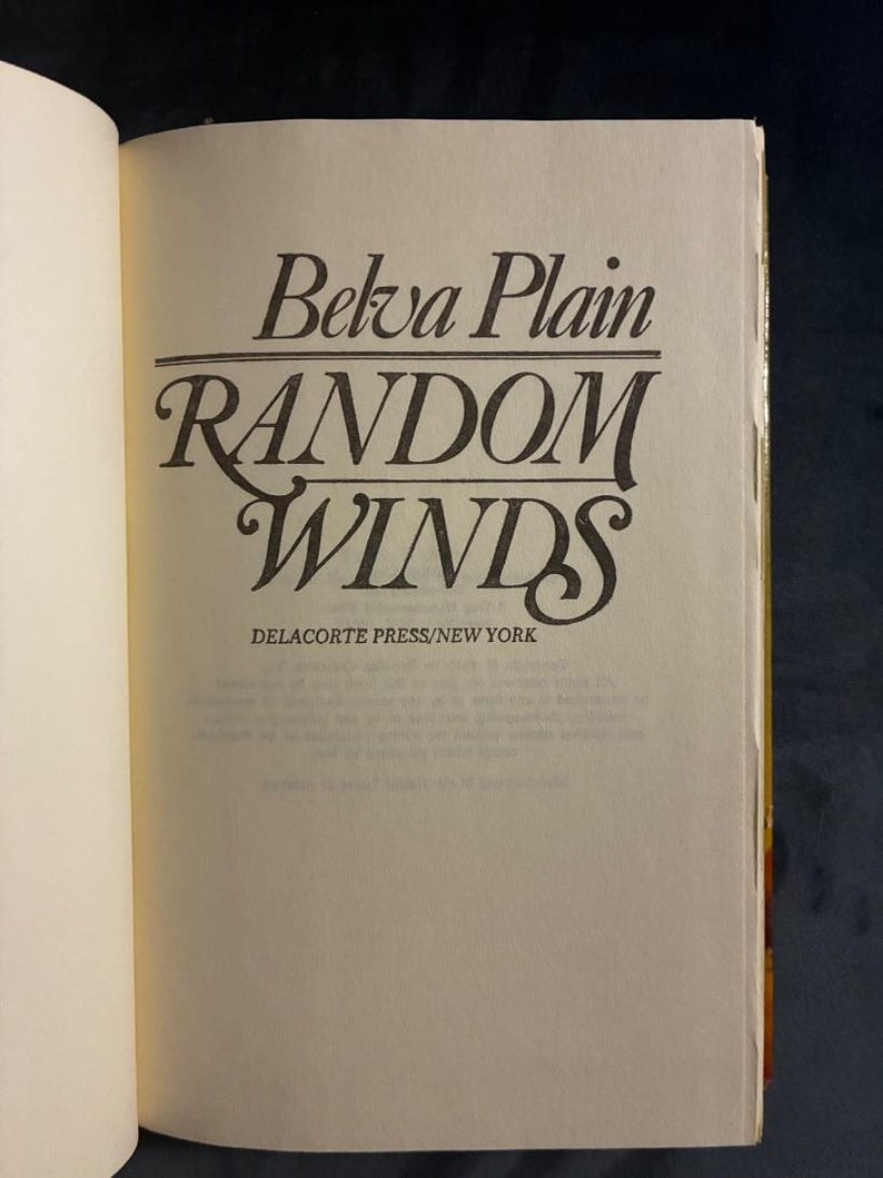 Random Winds by Belva Plain 1980 Delacorte Press Edition Very Good/Very Good Hardcover image 5