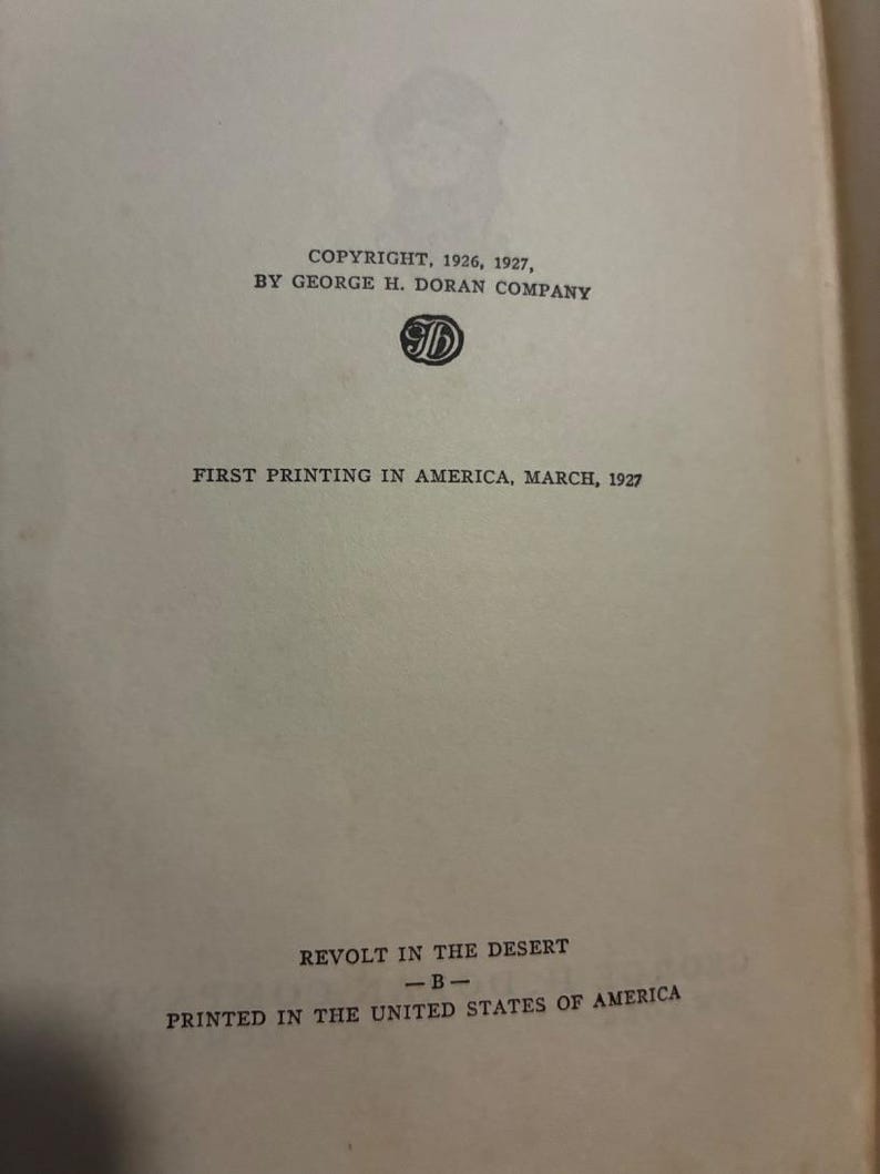 Revolt in the Desert by 'T. E. Lawrence' 1927 First Edition First Printing Good Hardcover image 7
