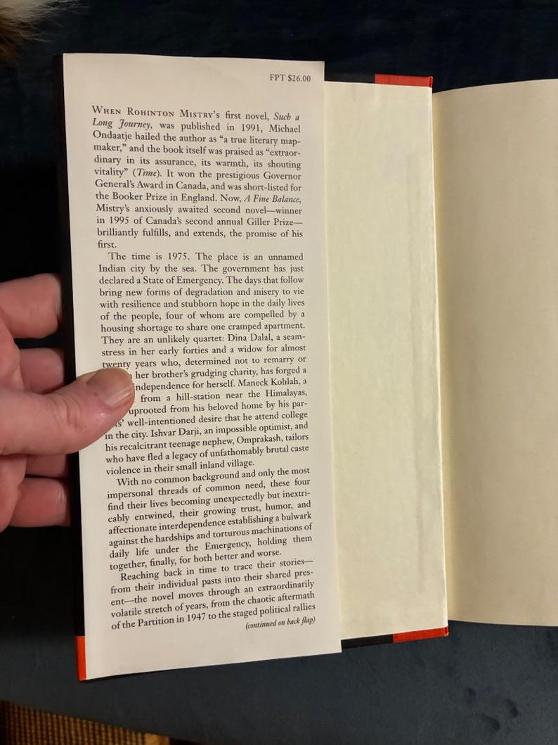 Un equilibrio delicado de Rohinton Mistry, 1996, primera edición, primera impresión, casi perfecto/casi perfecto imagen 2