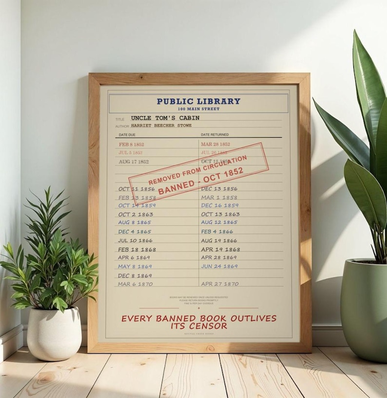 Uncle Tom's Cabin Banned Book Art | Harriet Beecher Stowe Library Card Poster bild 1