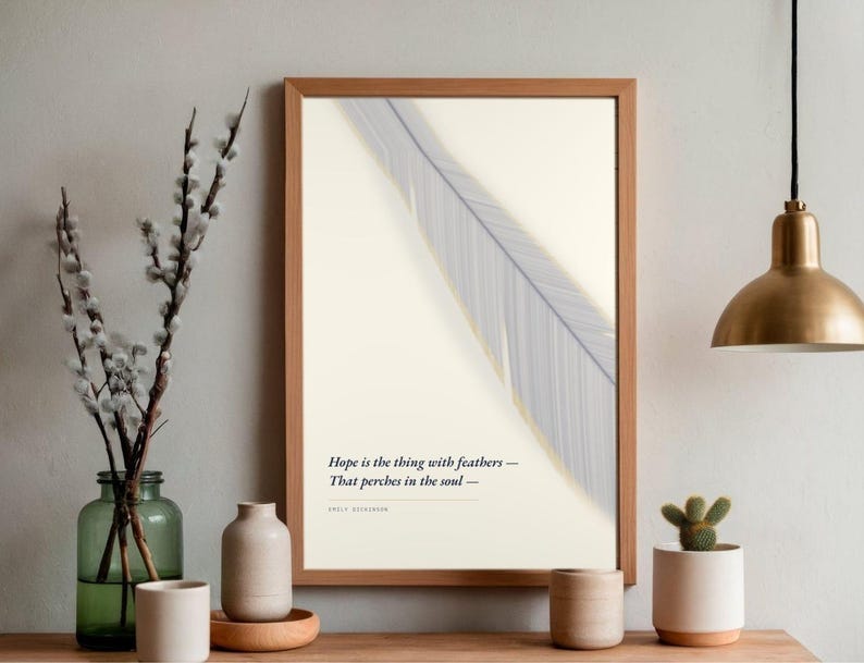 Hope Is the Thing With Feathers - Emily Dickinson Poster, Literary Wall Art image 1