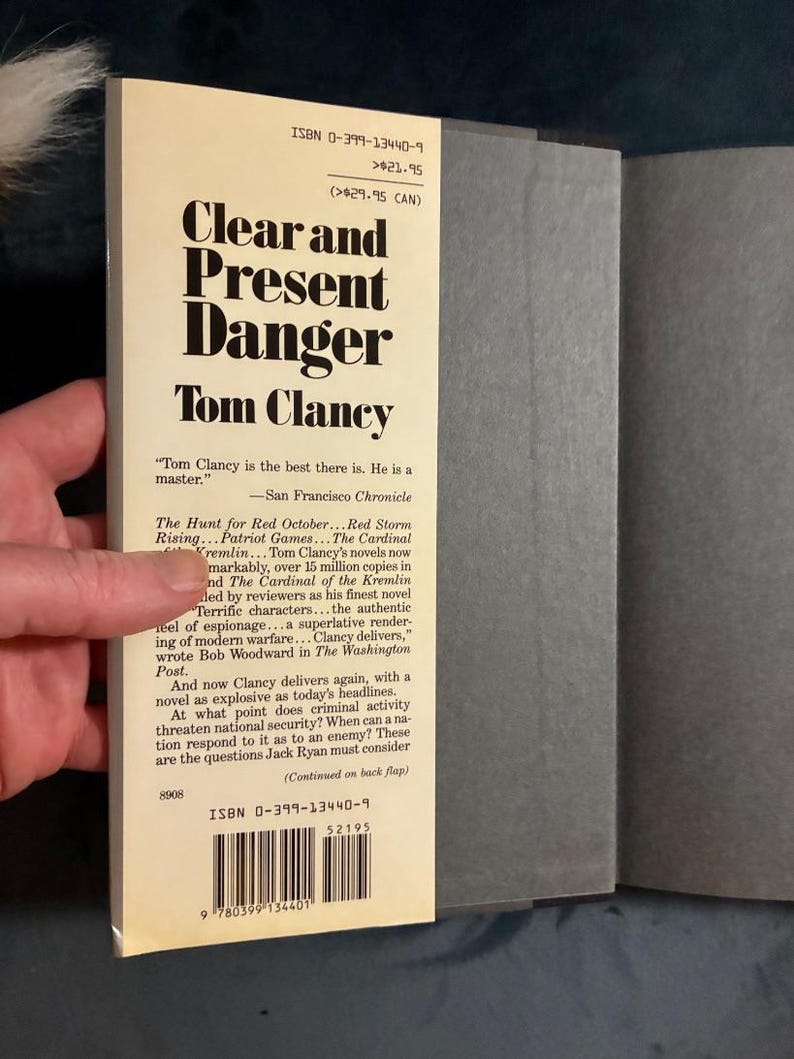Clear and Present Danger by Tom Clancy 1989 First Edition First Printing Fine/Near Fine image 2