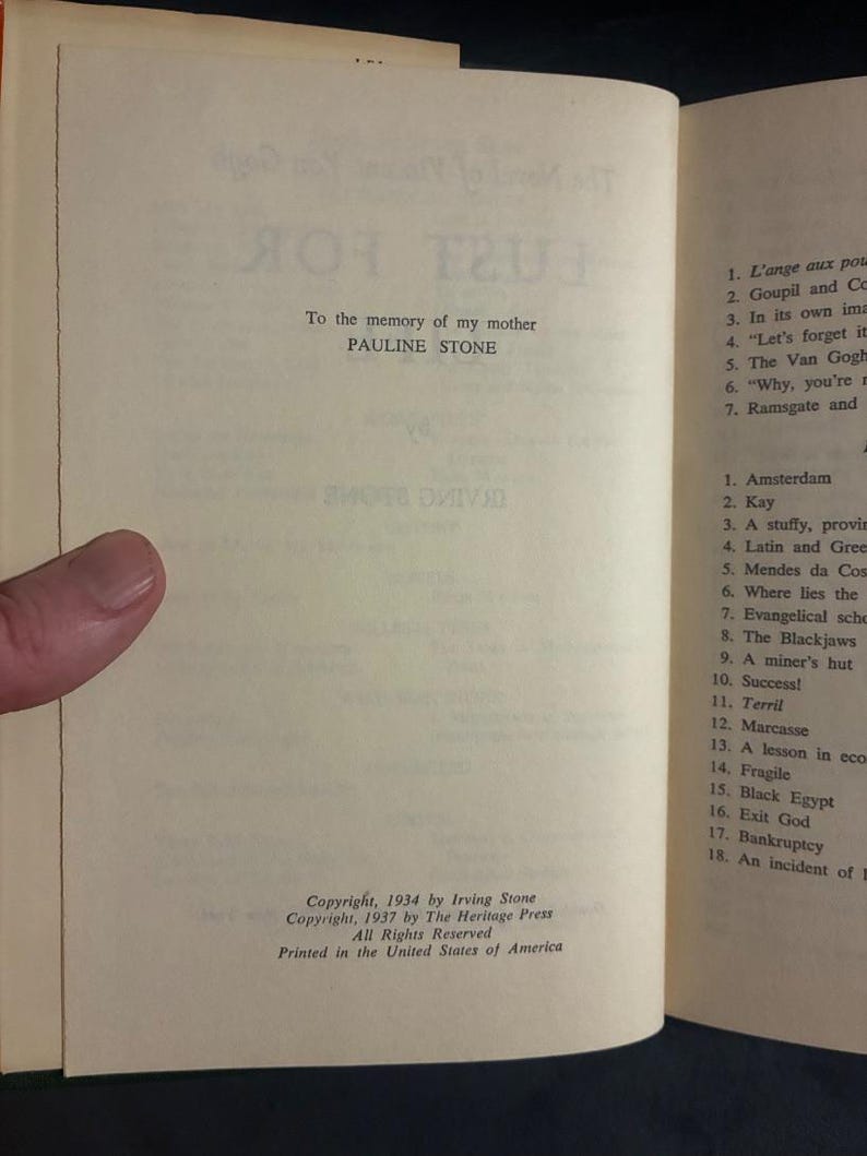 Lust For Life by Irving Stone 1934 Doubleday Edition Near Fine/Very Good image 4