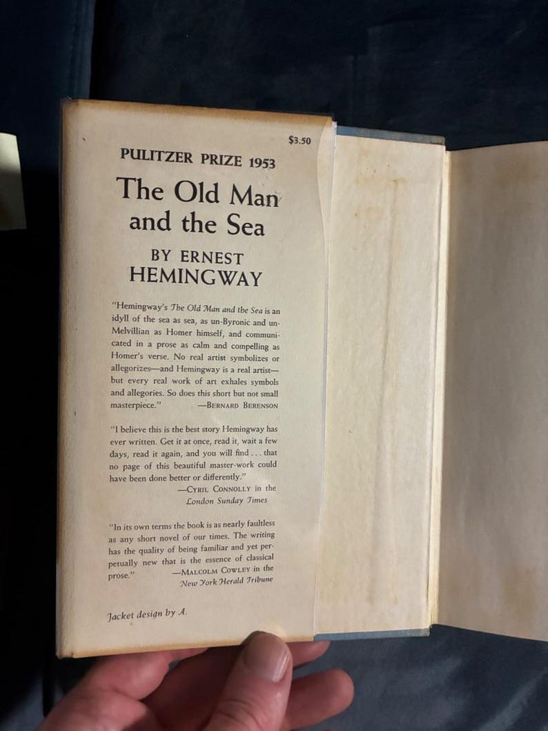 Stary człowiek i morze Ernesta Hemingwaya 1952 Pierwsze wydanie Prawie w dobrym stanie/bardzo dobrym Oprawa twarda zdjęcie 2