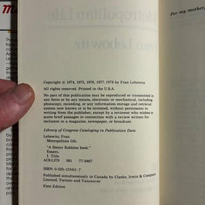 Metropolitan Life von Fran Lebowitz, Erstausgabe, nahezu neuwertig Bild 3