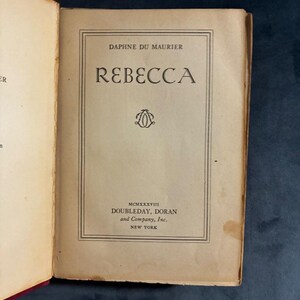 Rebecca by Daphne du Maurier Doubleday, Doran, 1938, Good Hardcover image 4