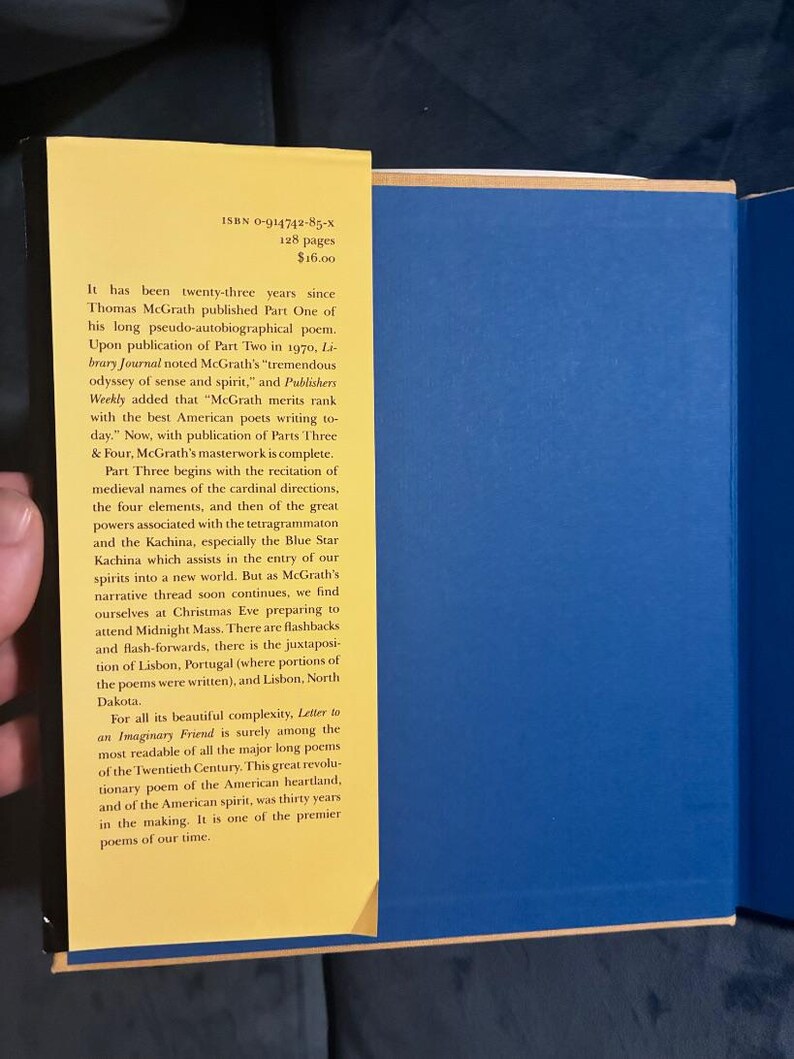 Letter to an Imaginary Friend: Parts Three & Four by Thomas McGrath First Edition Fine/Near Fine Hardcover image 2
