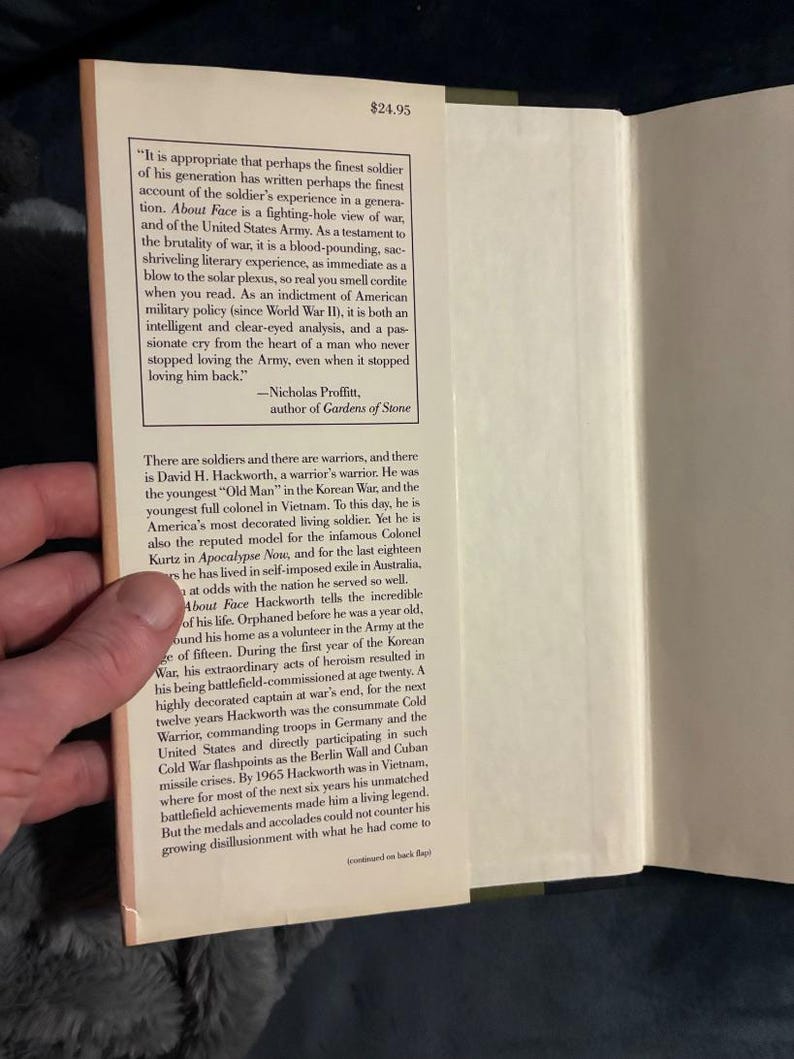 About Face: De odyssee van een Amerikaanse krijger door David Hackworth, eerste editie, eerste druk, 1989 afbeelding 2