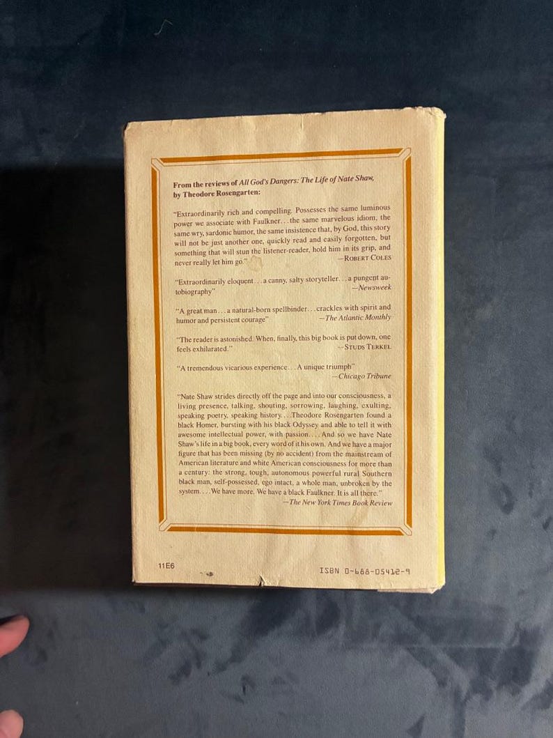 Tombee: Portrait of a Cotton Planter by Theodore Rosengarten 1986 First Edition First Printing Near Fine/Very Good Hardcover image 5