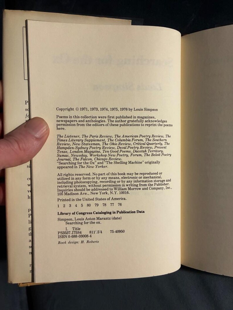 Searching for the Ox by Louis Simpson 1976 First Edition First Printing Near Fine/Very Good Hardcover image 3
