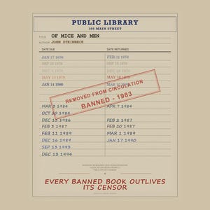 Print van een bibliotheekpas uit Of Mice and Men | Kunst uit een verboden boek (digitale download) afbeelding 5