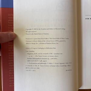 Happiness, Death, and the Remainder of Life by Jonathan Lear First Edition Fine/Near Fine Hardcover image 2