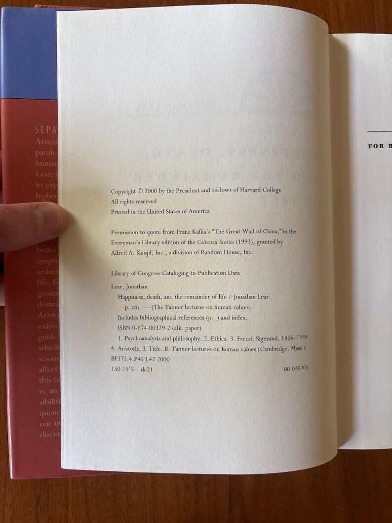 Happiness, Death, and the Remainder of Life by Jonathan Lear First Edition Fine/Near Fine Hardcover image 2