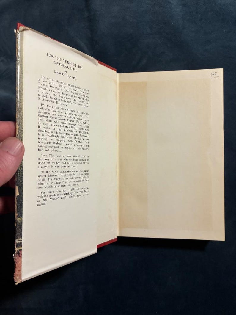 For the Term of His Natural Life by Marcus Clarke 1963 Hallcraft Publishing, Melbourne Edition Later Printing Very Good/Good Hardcover image 3