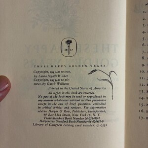 Estos felices años dorados de Laura Ingalls Wilder, edición de Harper & Row de 1953, reimpresión posterior, muy buen estado. imagen 4