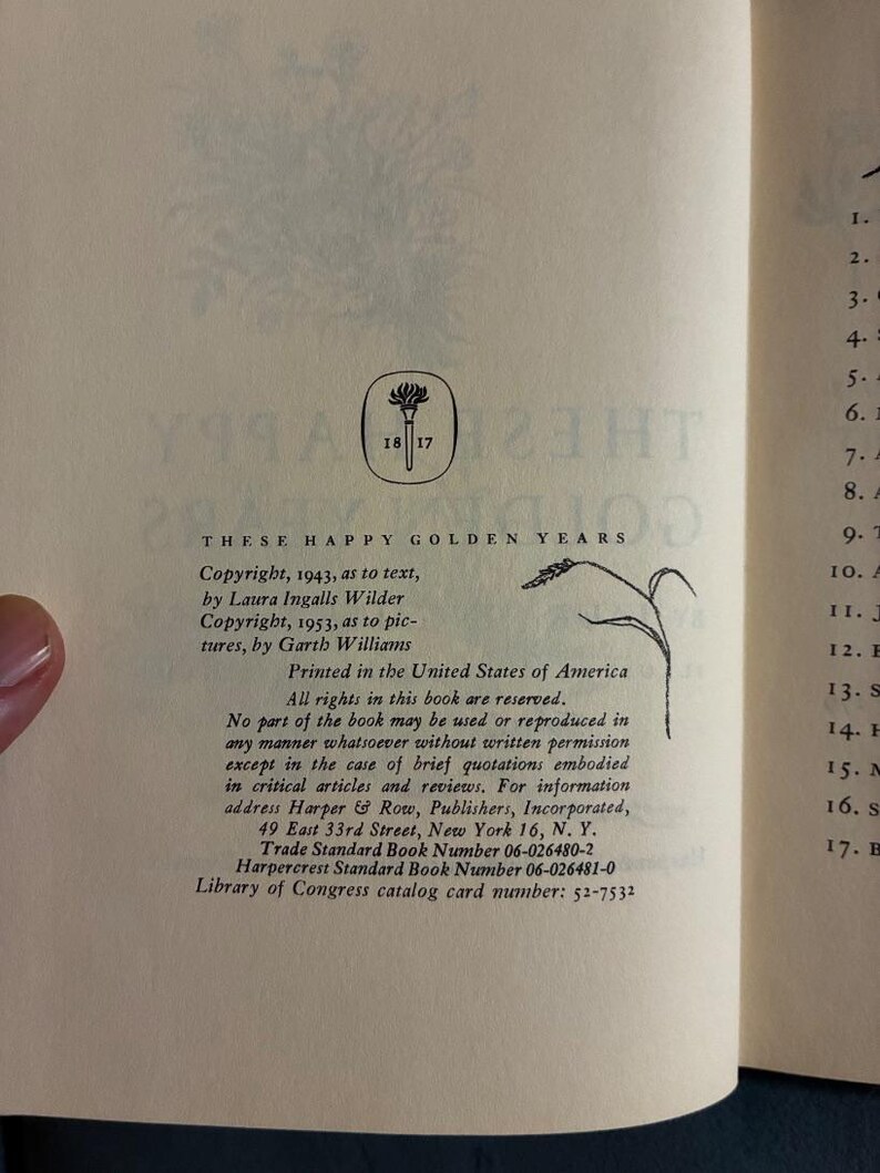 Estos felices años dorados de Laura Ingalls Wilder, edición de Harper & Row de 1953, reimpresión posterior, muy buen estado. imagen 4