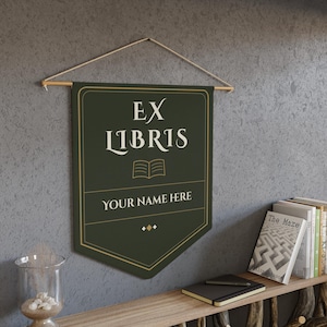 Fanion personnalisable pour ex-libris | Bannière de bibliothèque personnalisée vert forêt image 1