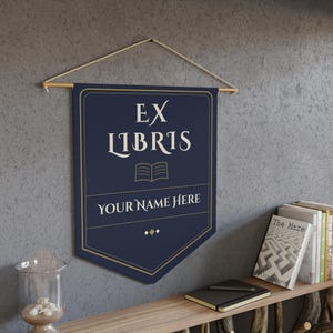 Customizable Bookplate Pennant | Ex Libris Navy Personalized Library Banner image 1