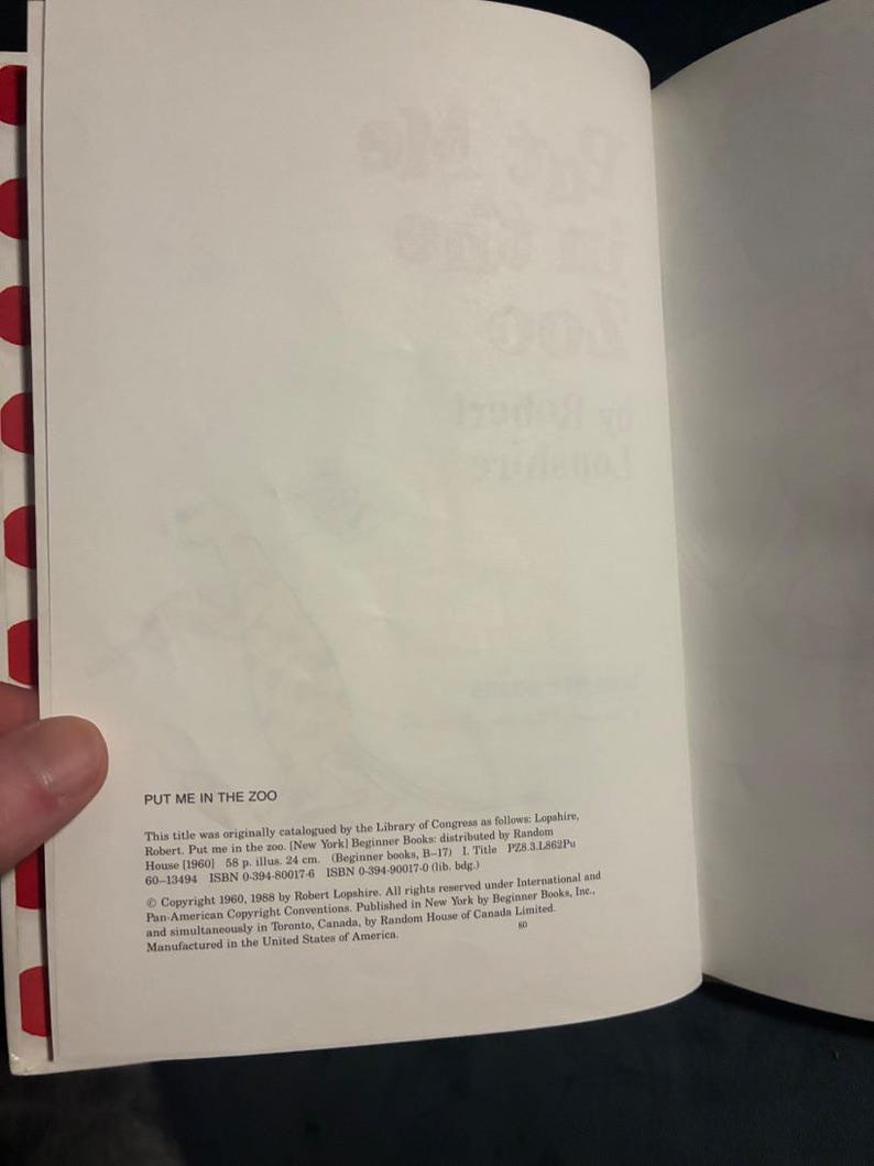 „Setz mich in den Zoo“ von Robert Lopshire, 1988, Beginner Books (Random House), Ausgabe: Sehr gut Bild 4
