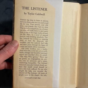 The Listener by Taylor Caldwell: 1960 First Edition Hardcover (Very Good/Good) image 4