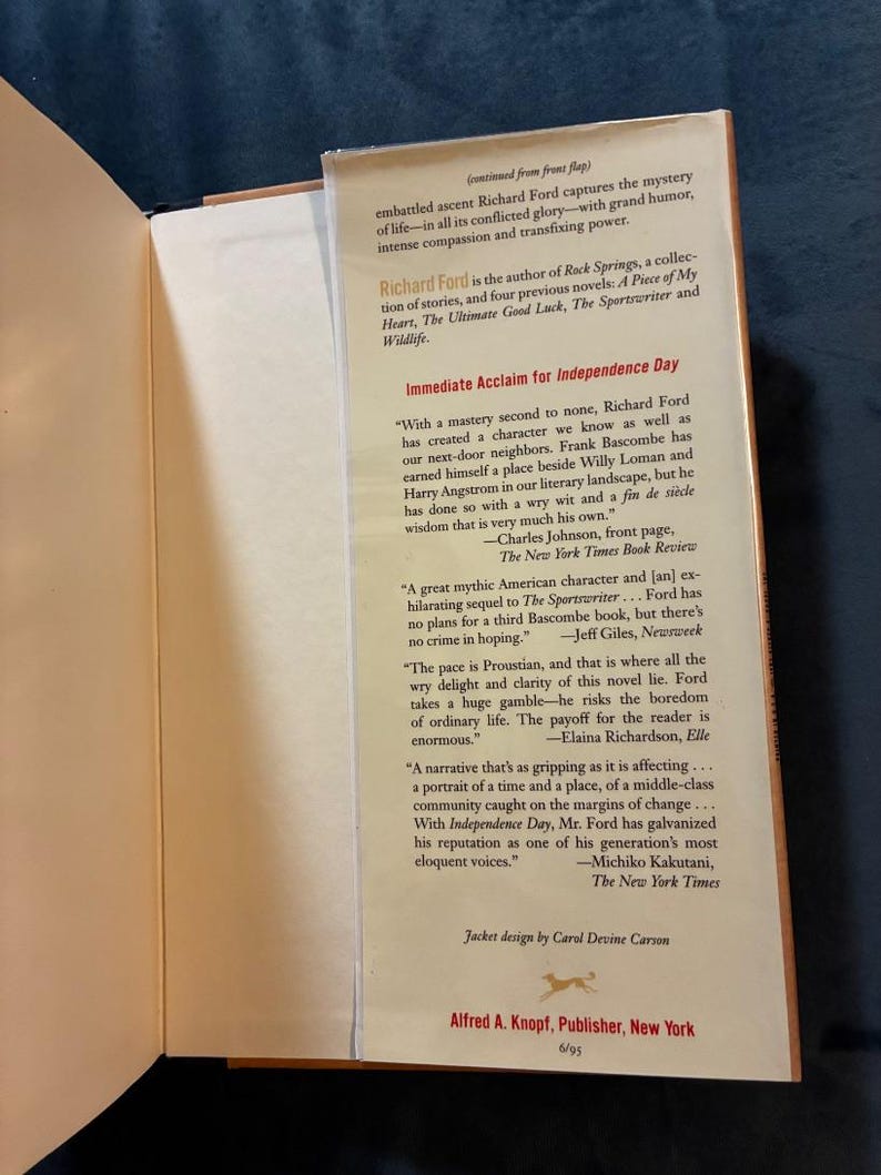 Independence Day by Richard Ford First Edition Second Printing Near Fine/Very Good Hardcover image 3