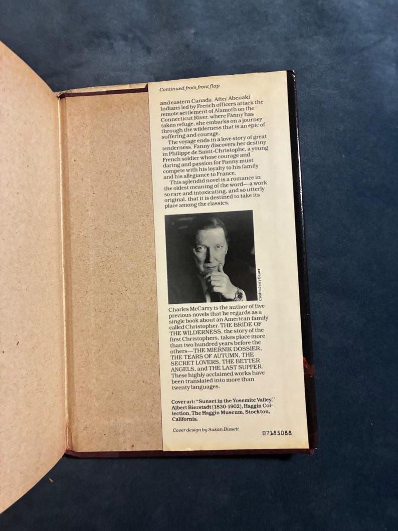 The Bride of the Wilderness by Charles McCarry 1988 First Edition First Printing Very Good/Very Good image 5