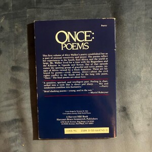Once: Poems by Alice Walker HBJ Edition 6th Printing Very Good image 2