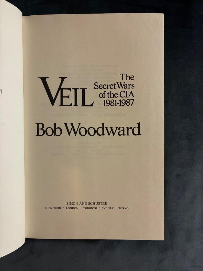 VELO: Las guerras secretas de la CIA 1981-1987 por Bob Woodward 1987 Primera edición Primera impresión Muy buen estado/Buen estado imagen 4