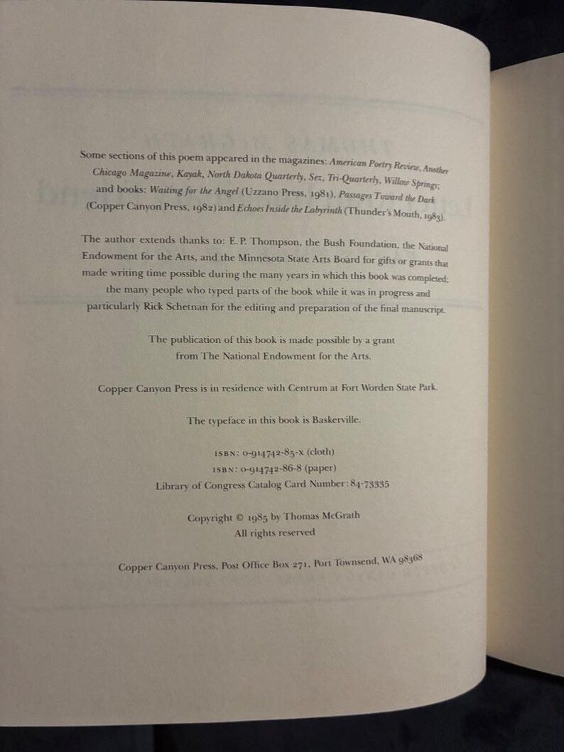 Letter to an Imaginary Friend: Parts Three & Four by Thomas McGrath First Edition Fine/Near Fine Hardcover image 4