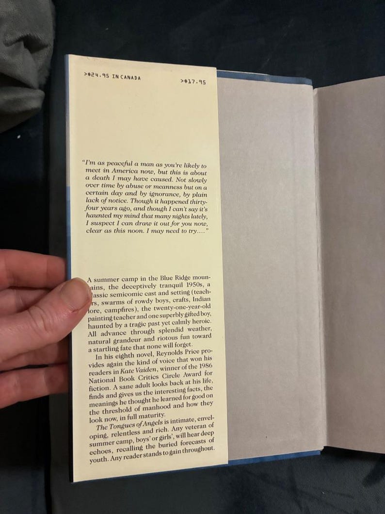 Änglarnas tungor av Reynolds Price Signerad 1990 Första upplagan Första trycket Nära fin HCDJ bild 2