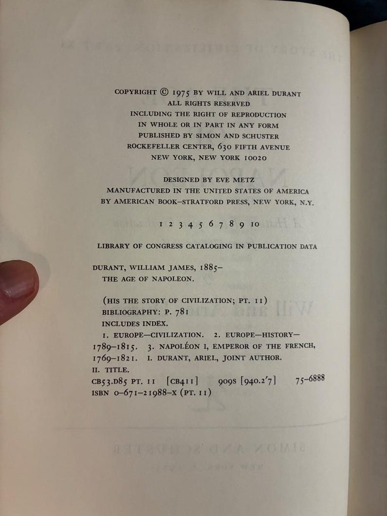 The Age of Napoleon by Will and Ariel Durant 1975 First Edition First Printing Fine/Very Good image 3