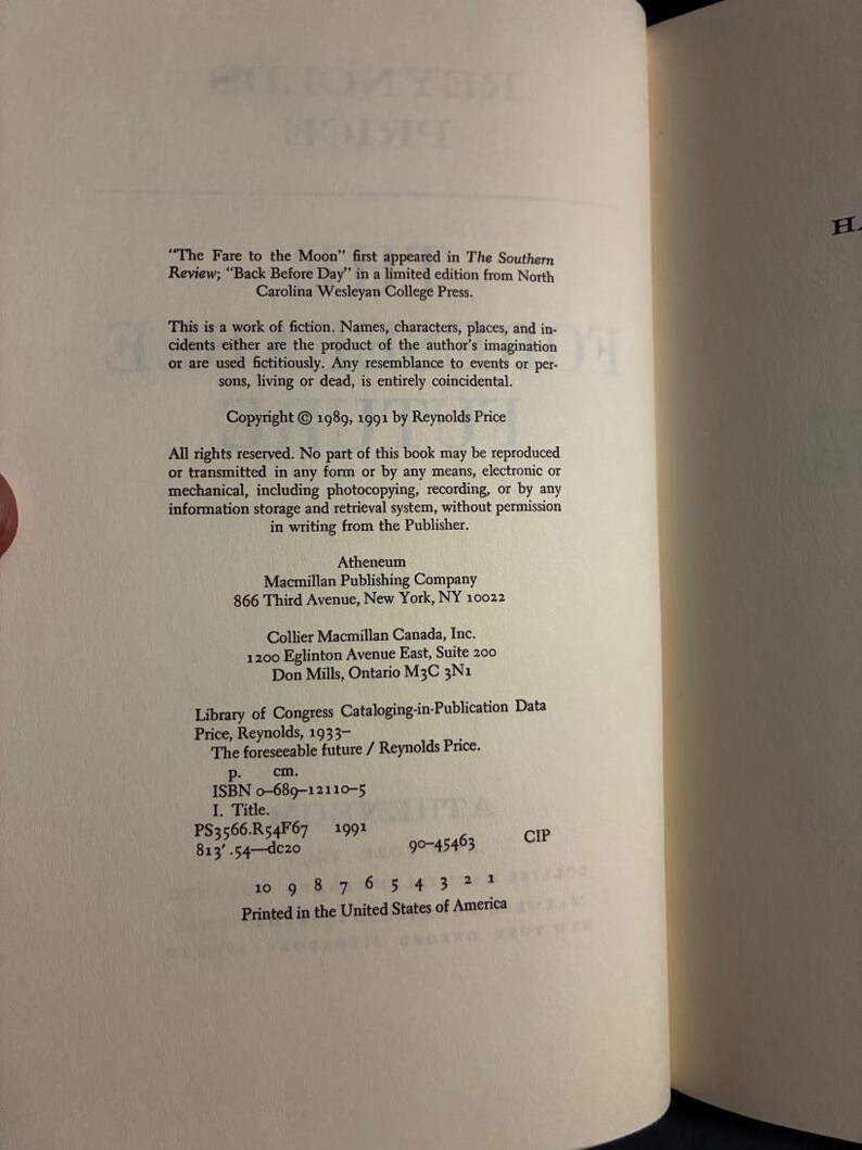 The Foreseeable Future by Reynolds Price 1991 First Edition First Printing Fine/Near Fine image 4
