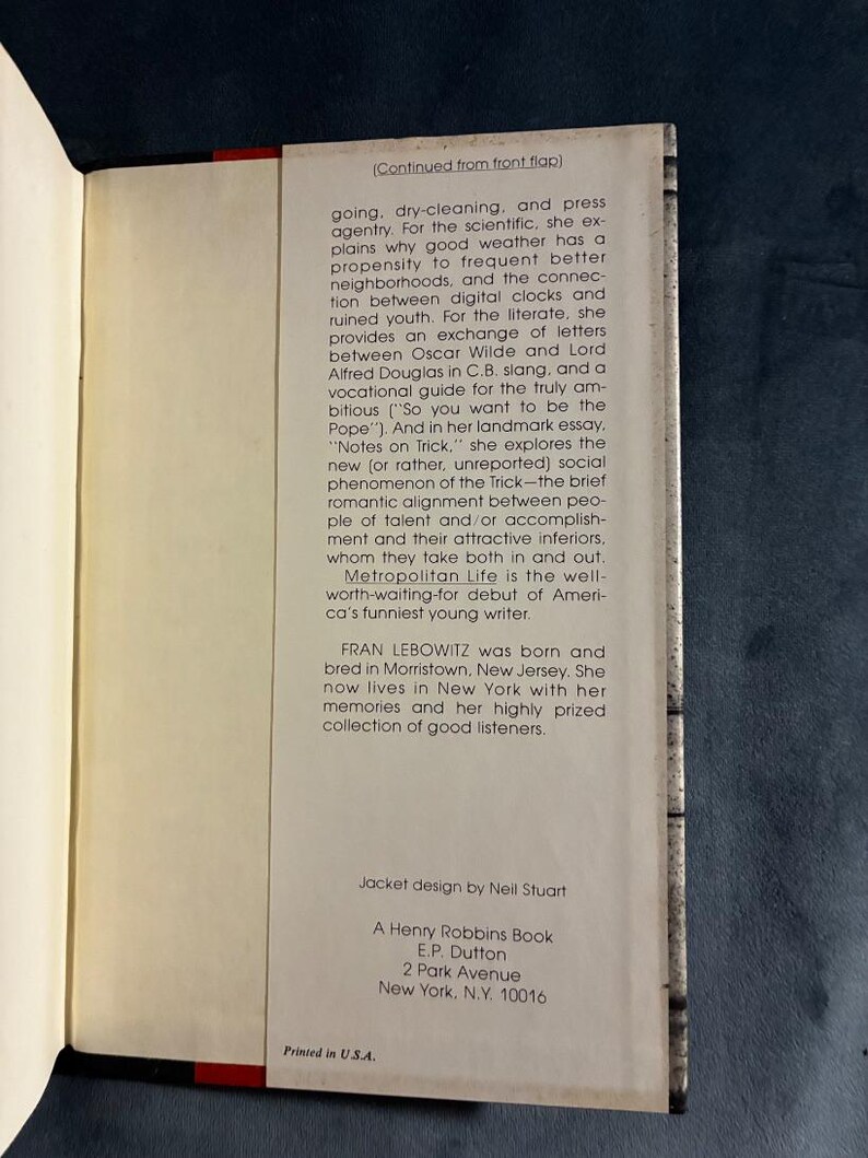 Metropolitan Life von Fran Lebowitz, Erstausgabe, nahezu neuwertig Bild 5