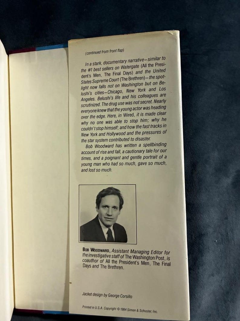 Wired : La courte vie et les excès de John Belushi par Bob Woodward. Première édition, premier tirage. État proche du neuf/Très bon + Relié. image 5