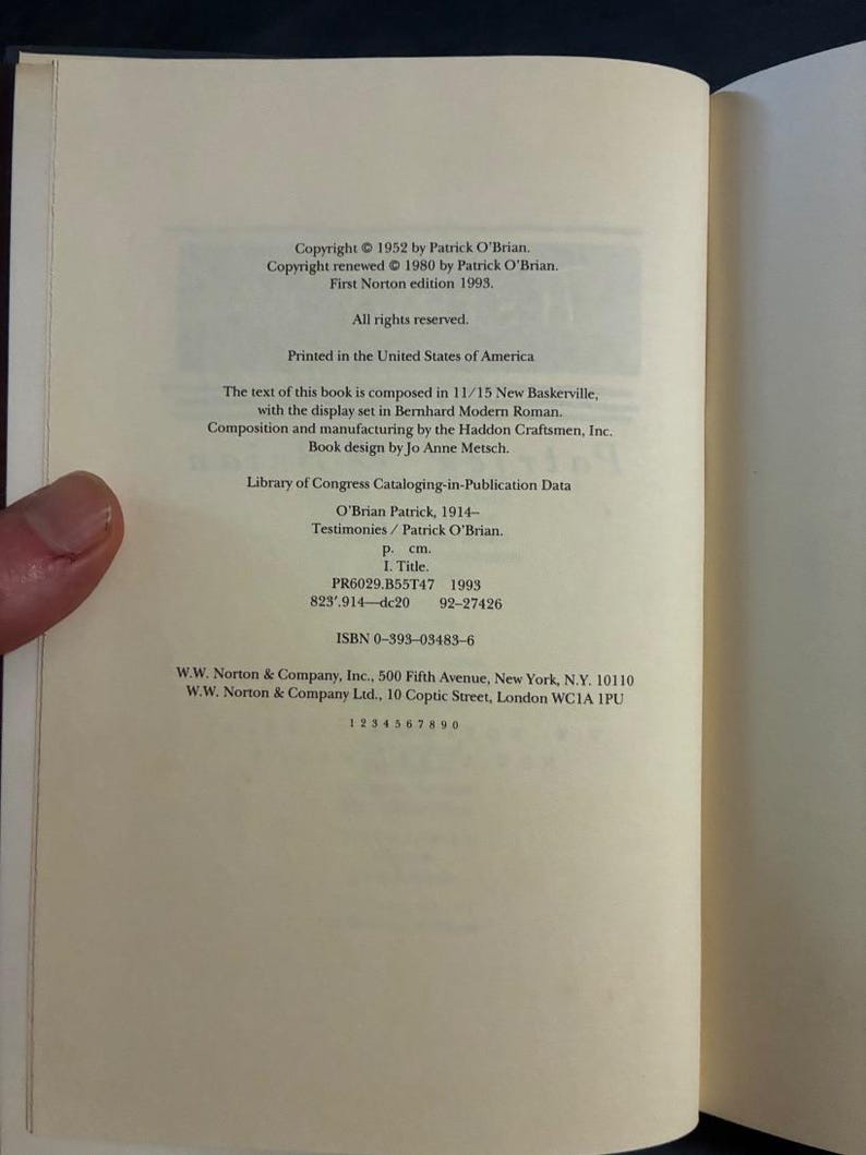 Testimonies by Patrick O'Brian 1993 First Edition First Printing Fine/Fine Hardcover image 5