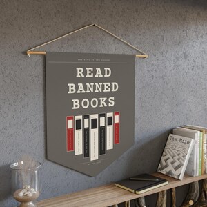 Read Banned Books Pennant, Library Wall Banner, Book Lover Decor, Polyester Twill (18" x 21") image 12