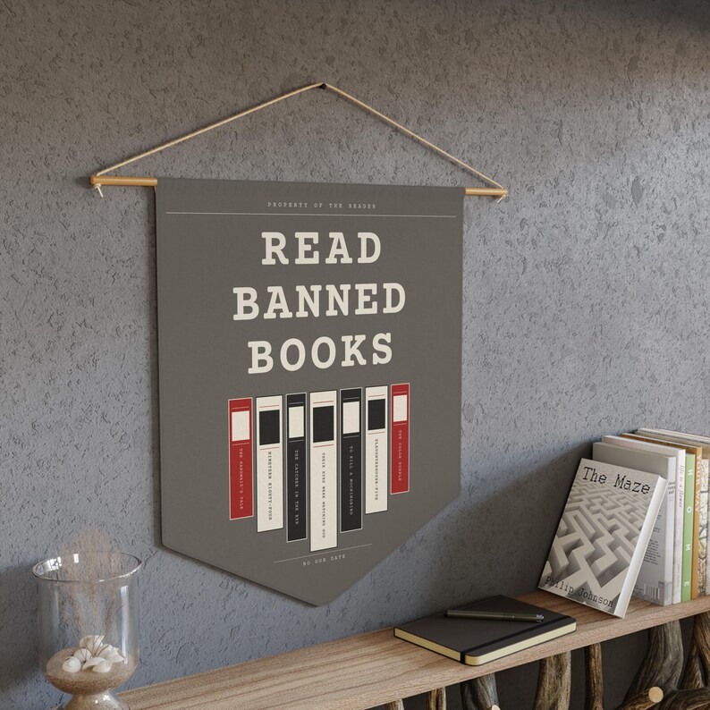 Read Banned Books Pennant, Library Wall Banner, Book Lover Decor, Polyester Twill (18" x 21") image 12