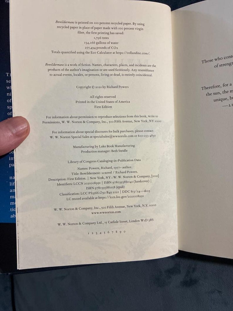 Verwarring door Richard Powers Eerste editie Eerste druk In uitstekende/bijna uitstekende staat Hardcover afbeelding 4