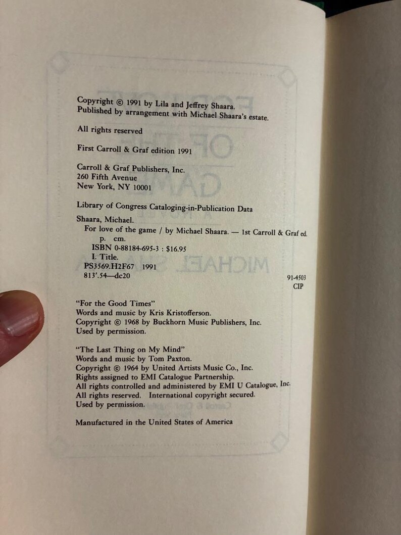 Por amor al juego, de Michael Shaara, 1991, primera edición, primera impresión, casi perfecto/muy bueno. imagen 3