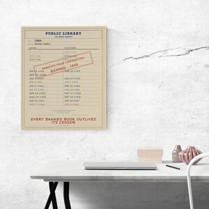 1984 Banned Book Poster | George Orwell Library Card Print | Dystopian Literature Art afbeelding 4