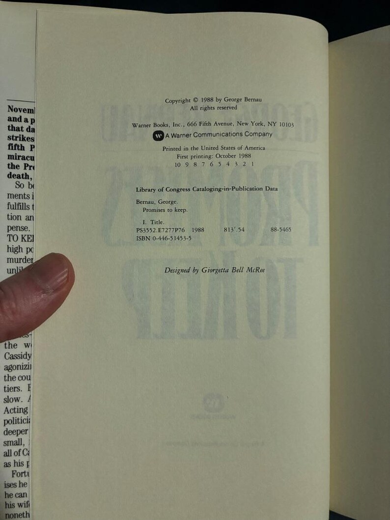 Versprechen, die man halten sollte von George Bernau, 1988, Erstausgabe, erster Druck, nahezu neuwertig/sehr gut, Hardcover. Bild 3