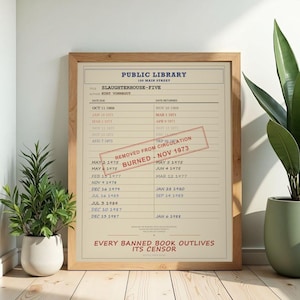 Slaughterhouse-Five Banned Book Digital Poster | Kurt Vonnegut Library Card Print | Anti War Literature Art image 1