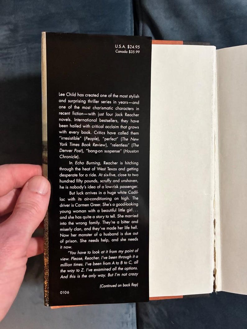 Echo Burning by Lee Child 2001 First Edition First Printing Very Good/Near Fine Hardcover image 2